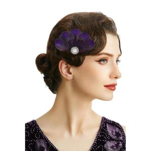imageBABEYOND Peacock Feather Hair Clip Peacock Fascinator with Rhinestones Roaring 20s Peacock Flapper Fascinator 1920s HeadpiecePurple