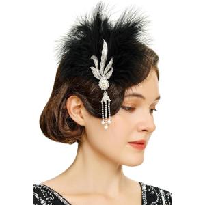 imageBABEYOND Peacock Feather Hair Clip with Rhinestones  Roaring 20s Flapper Fascinator and 1920s Hair Accessories Style 3
