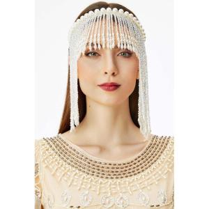 imageBABEYOND Pearl Headpiece Wedding Tassel Headband  Vintage Bridal White Headband Party Wedding Hair Accessories for WomenWhite