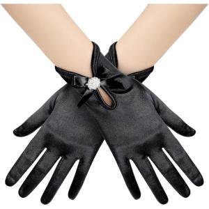 imageBABEYOND Satin Gloves for Women  Short Prom Gloves Wrist Tea Party Evening Elegant Accessories Wedding Opera Dinner PartyBlack