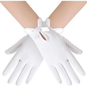 imageBABEYOND Satin Gloves for Women  Short Prom Gloves Wrist Tea Party Evening Elegant Accessories Wedding Opera Dinner PartyWhite