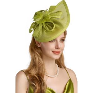 imageBABEYOND Tea Party Fascinator Hat for Women Kentucky Headwear Derby Pillbox Church Hat for Cocktail WeddingAgreen