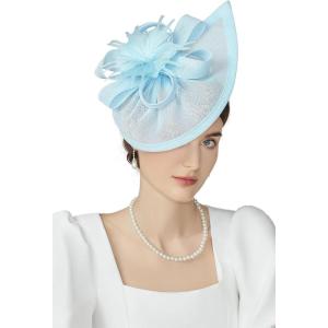 imageBABEYOND Tea Party Fascinator Hat for Women Kentucky Headwear Derby Pillbox Church Hat for Cocktail WeddingLight Blue