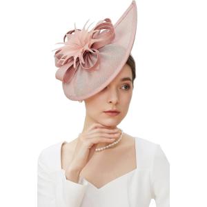 imageBABEYOND Tea Party Fascinator Hat for Women Kentucky Headwear Derby Pillbox Church Hat for Cocktail WeddingNude Pink