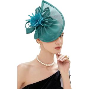 imageBABEYOND Tea Party Fascinator Hat for Women Kentucky Headwear Derby Pillbox Church Hat for Cocktail WeddingTeal