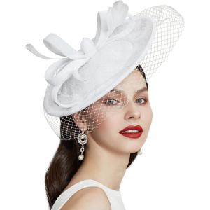 imageBABEYOND Tea Party Fascinator Kentucky Hat Fascinator Cocktail Pillbox Hat Derby HeadbandWhite