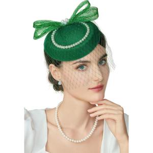 imageBABEYOND Veil Fascinator Hat for Women  Tea Party ampamp Kentucky Derby  Pillbox Hat with Feather ampamp PearlGreen