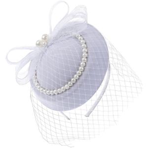 imageBABEYOND Veil Fascinator Hat for Women  Tea Party ampamp Kentucky Derby  Pillbox Hat with Feather ampamp PearlWhite
