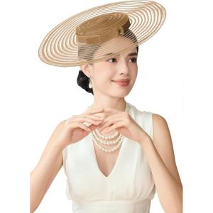 imageBABEYOND Wide Brim Tea Party Fascinator Kentucky Hat Derby Fascinator Wedding Hat for CocktailLight Brown
