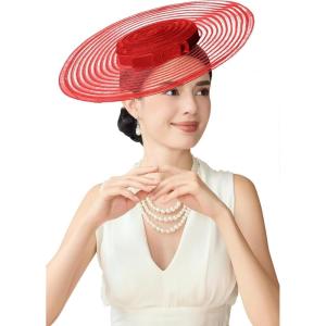 imageBABEYOND Wide Brim Tea Party Fascinator Kentucky Hat Derby Fascinator Wedding Hat for CocktailRed