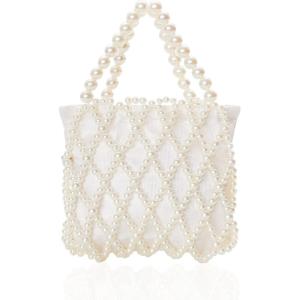 imageBABEYOND Women Pearl Clutch Purse  Bucket Beaded Bridal Evening Bag Formal Reticulated Bag with Inner Bag for Party Wedding
