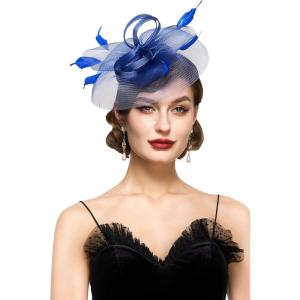 imageBABEYOND Womens Fascinator Hat Kentucky Hat Feather Derby Fascinator Tea Party Hat for Cocktail WeddingBlue
