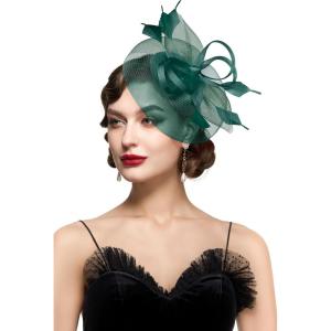 imageBABEYOND Womens Fascinator Hat Kentucky Hat Feather Derby Fascinator Tea Party Hat for Cocktail WeddingDark Green