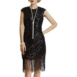 imageBABEYOND Womens Flapper Dresses 1920s Beaded Fringed Great Gatsby DressBlack