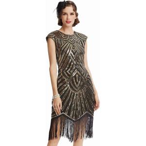 imageBABEYOND Womens Flapper Dresses 1920s Beaded Fringed Great Gatsby DressBlack Gold