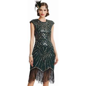 imageBABEYOND Womens Flapper Dresses 1920s Beaded Fringed Great Gatsby DressDarkgreen Gold