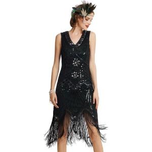imageBABEYOND Womens Flapper Dresses 1920s V Neck Beaded Fringed Great Gatsby DressDark Green