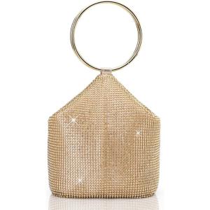 imageBABEYOND Womens Rhinestone Clutch Evening Bags Sparkly Glitter Round Handle Purse for 1920s Party Prom WeddingGold5