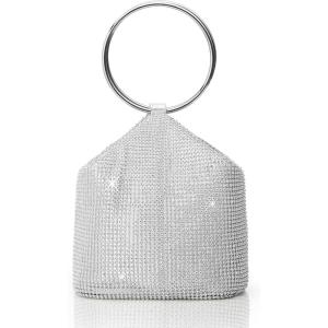 imageBABEYOND Womens Rhinestone Clutch Evening Bags Sparkly Glitter Round Handle Purse for 1920s Party Prom WeddingSilver5