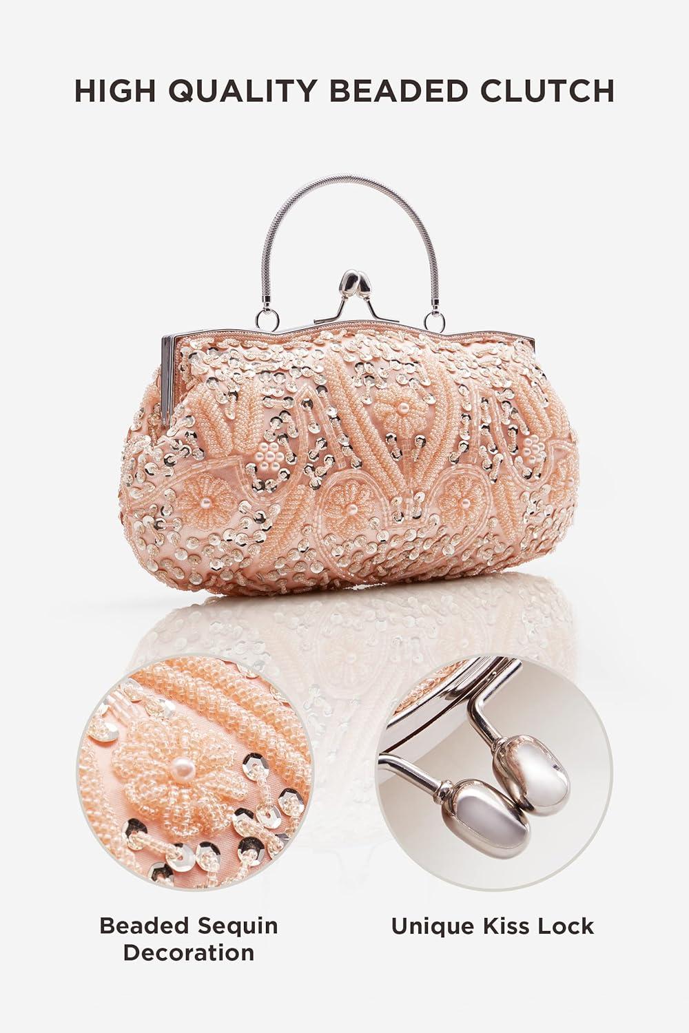imageBABEYOND Evening Clutch Purses for Women  1920s Accessories for Women Gatsby Evening Bag Vintage Beaded Sequin Pearl PursePink
