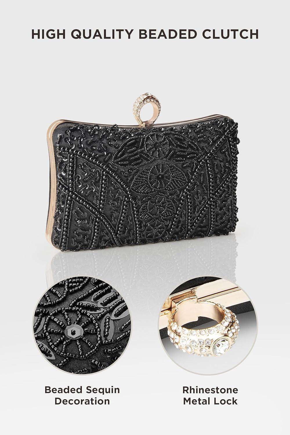 imageBABEYOND Evening Clutch Purses for Women  Vintage Evening Bag Accessories for Women Gatsby 1920s Beaded Sequin ClutchXblack