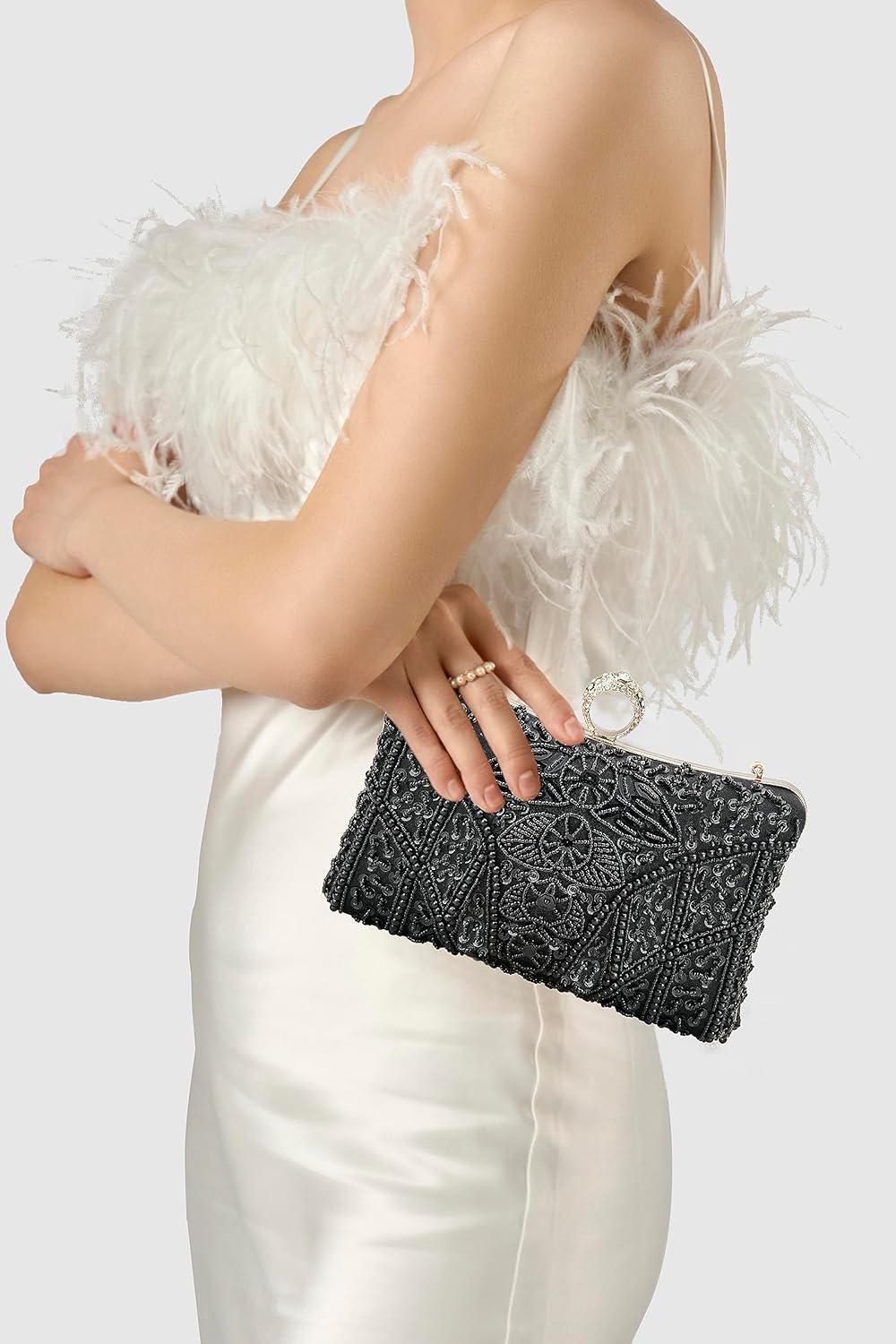 imageBABEYOND Evening Clutch Purses for Women  Vintage Evening Bag Accessories for Women Gatsby 1920s Beaded Sequin ClutchXblack