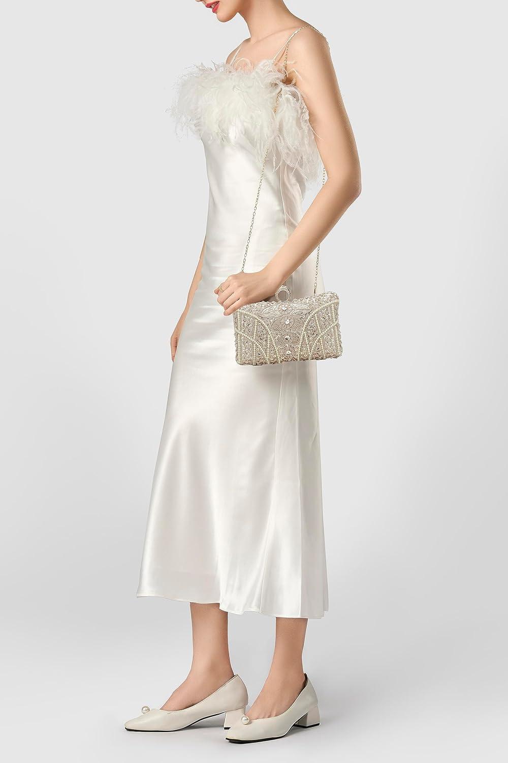 imageBABEYOND Evening Clutch Purses for Women  Vintage Evening Bag Accessories for Women Gatsby 1920s Beaded Sequin ClutchXchampagne