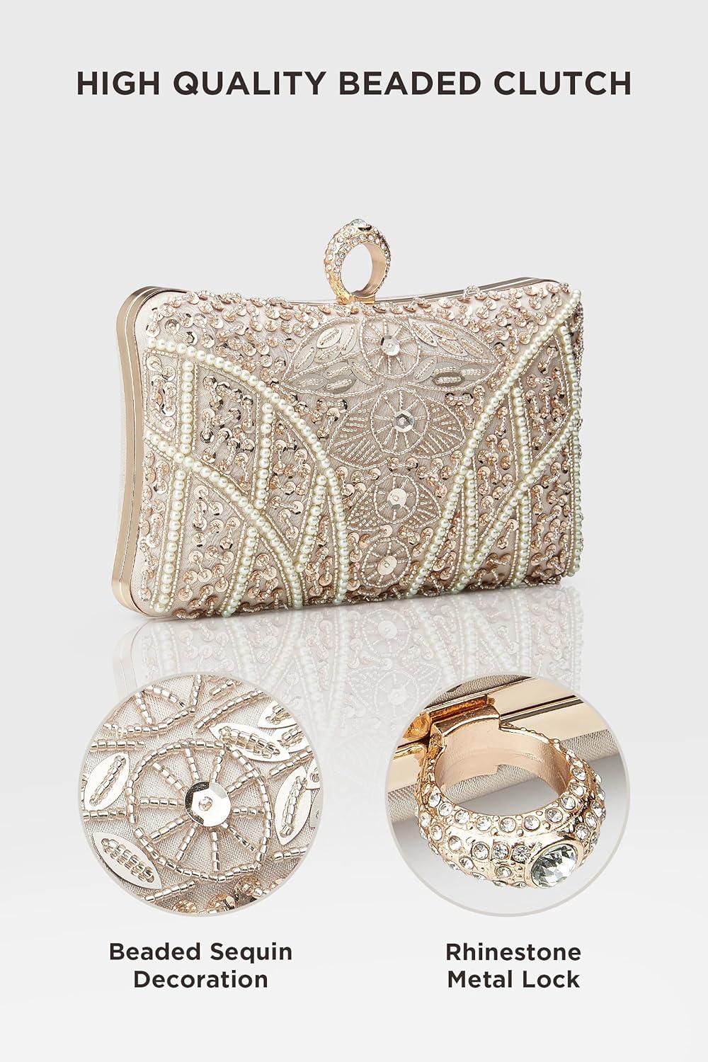 imageBABEYOND Evening Clutch Purses for Women  Vintage Evening Bag Accessories for Women Gatsby 1920s Beaded Sequin ClutchXchampagne
