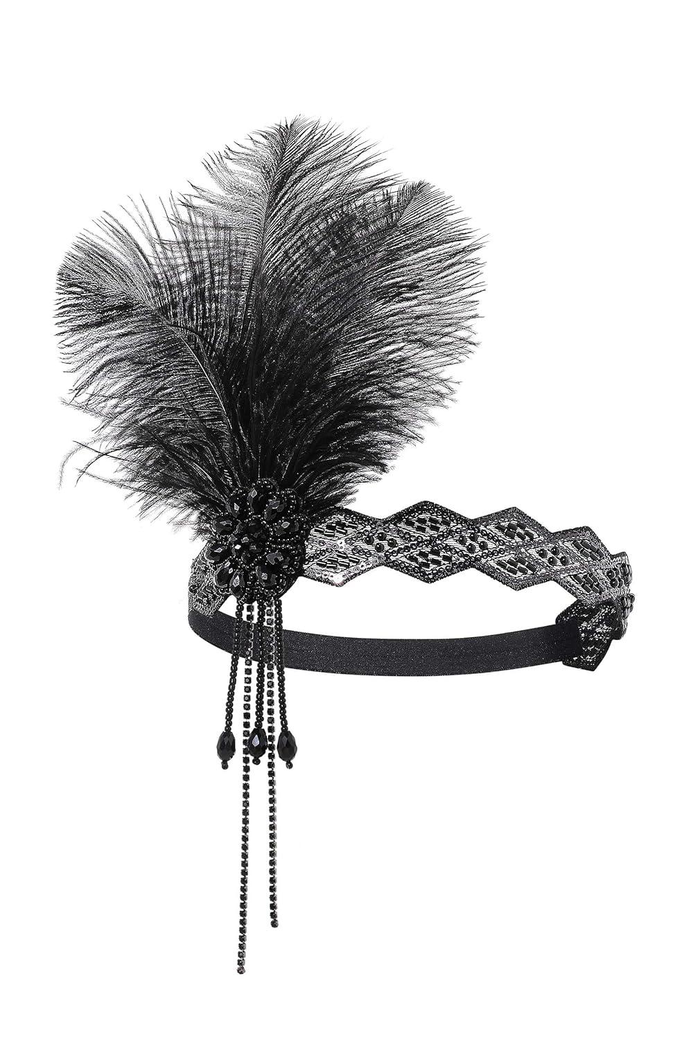 imageBABEYOND Flapper Headpiece for Women  Flapper Feather Headband 1920s Gatsby Headpiece Vintage Accessories for WomenAblack