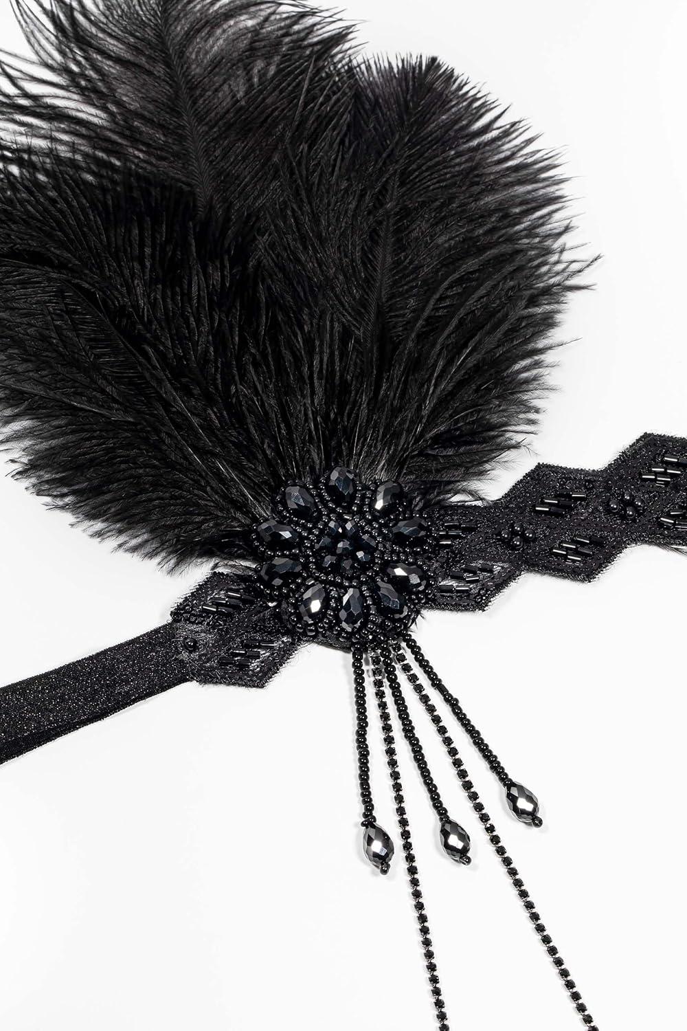 imageBABEYOND Flapper Headpiece for Women  Flapper Feather Headband 1920s Gatsby Headpiece Vintage Accessories for WomenAblack