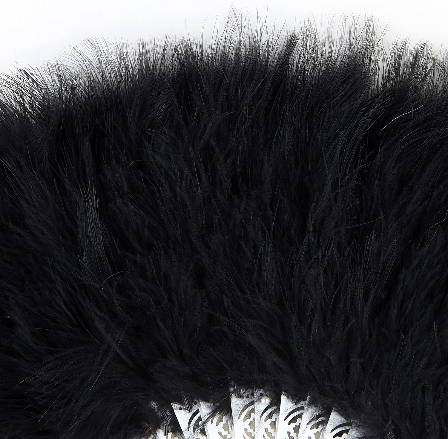 imageBABEYOND Marabou Feather Fan 20s Vintage Folding Fan Flapper Hand Fan for Costume Dancing Show Tea Party Wedding Decoration PinkPink RibBlack