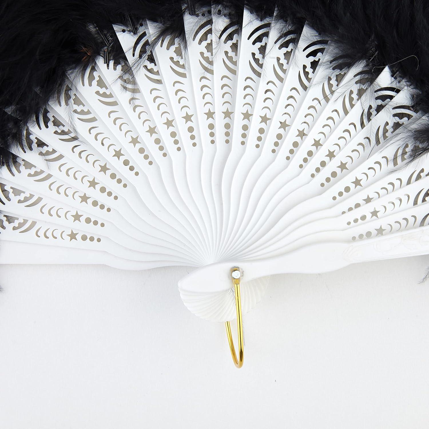 imageBABEYOND Marabou Feather Fan 20s Vintage Folding Fan Flapper Hand Fan for Costume Dancing Show Tea Party Wedding Decoration PinkPink RibBlack