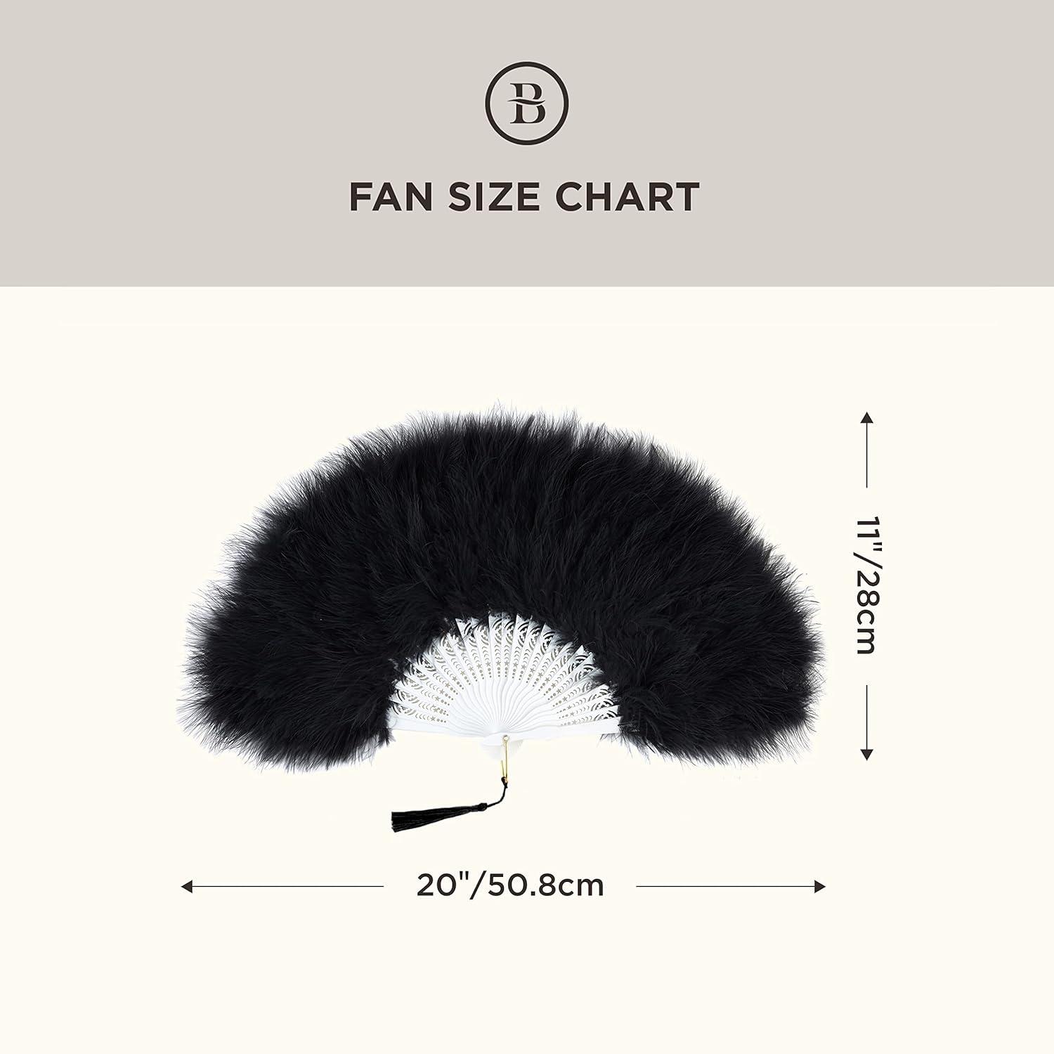 imageBABEYOND Marabou Feather Fan 20s Vintage Folding Fan Flapper Hand Fan for Costume Dancing Show Tea Party Wedding Decoration PinkPink RibBlack
