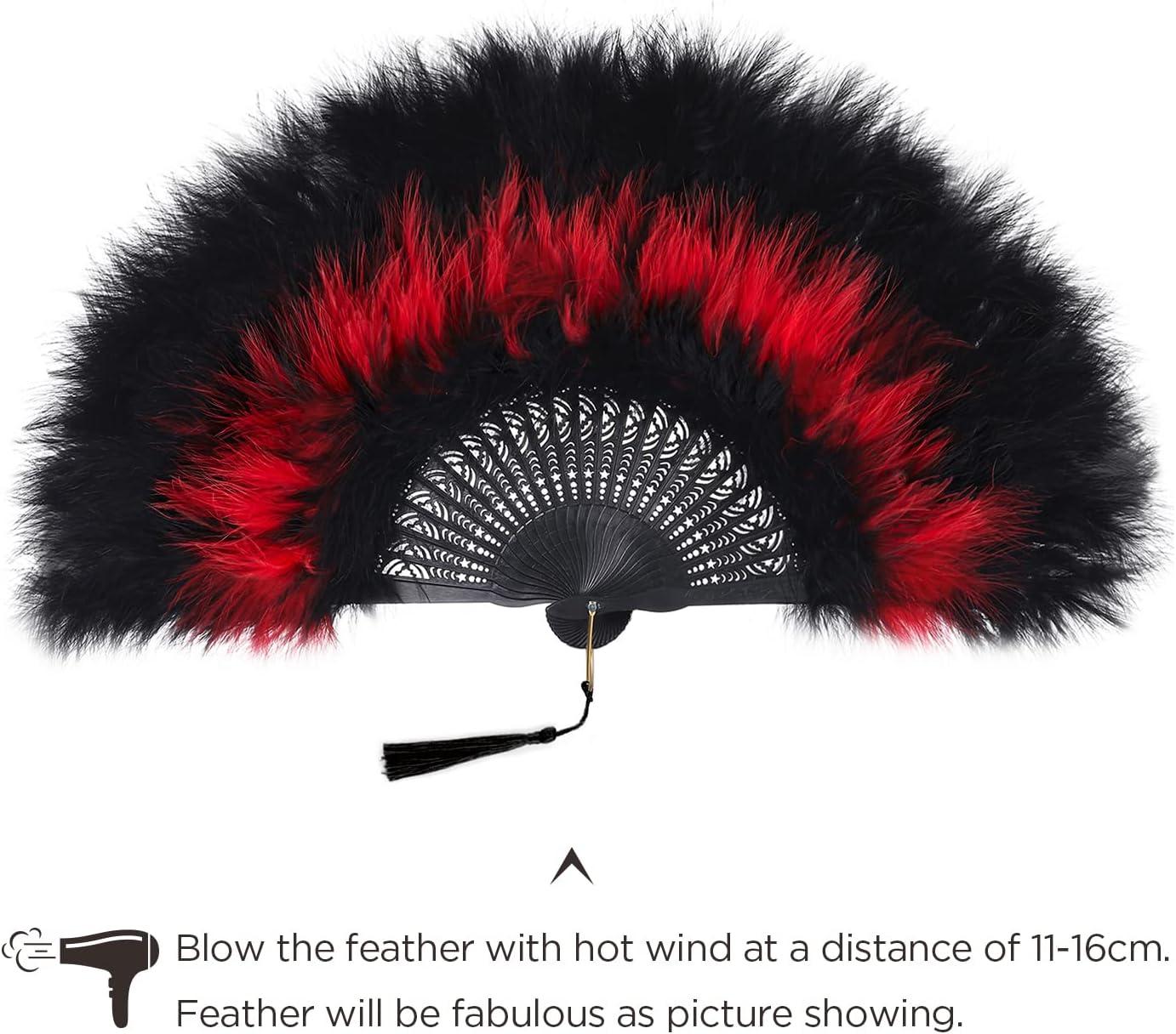 imageBABEYOND Marabou Feather Fan 20s Vintage Folding Fan Flapper Hand Fan for Costume Dancing Show Tea Party Wedding Decoration PinkPink RibBlackRedBlack Rib