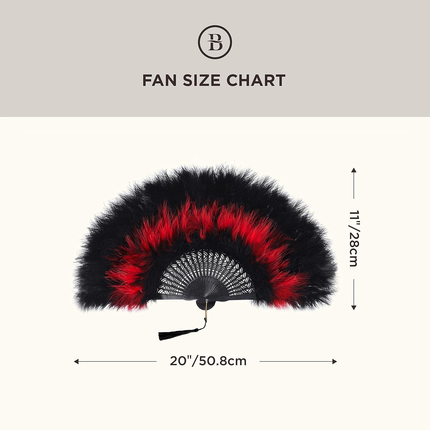 imageBABEYOND Marabou Feather Fan 20s Vintage Folding Fan Flapper Hand Fan for Costume Dancing Show Tea Party Wedding Decoration PinkPink RibBlackRedBlack Rib