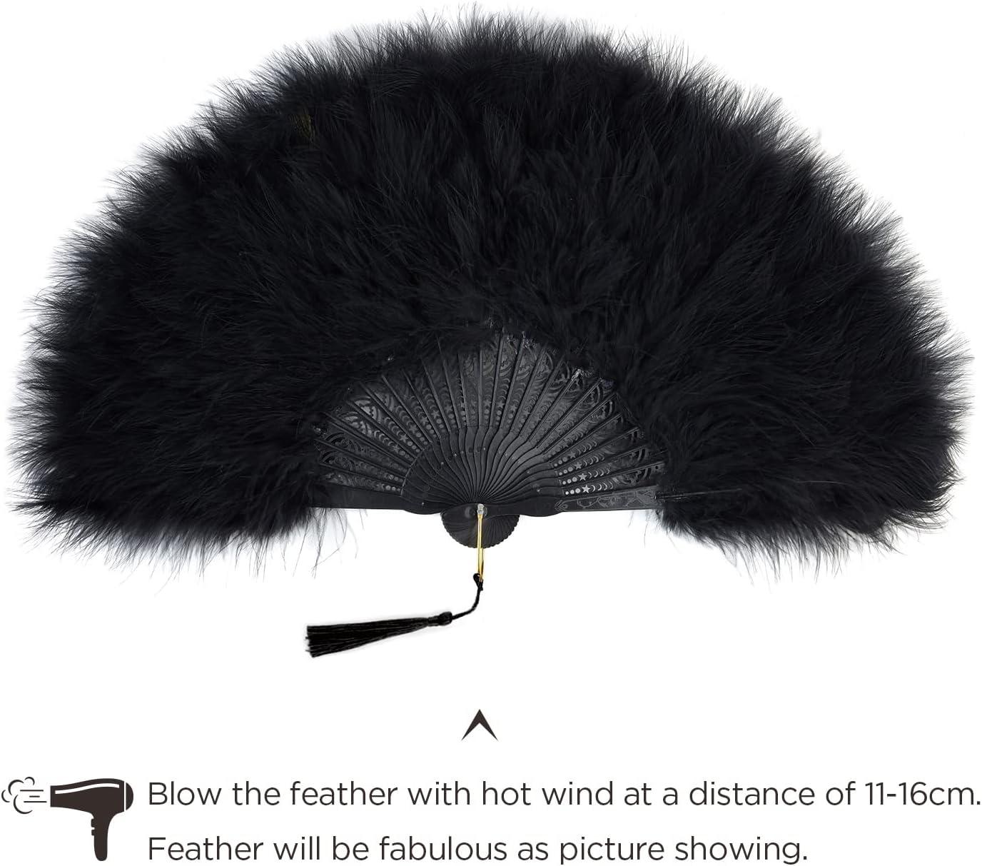 imageBABEYOND Marabou Feather Fan 20s Vintage Folding Fan Flapper Hand Fan for Costume Dancing Show Tea Party Wedding Decoration PinkPink RibBlackblack Rib