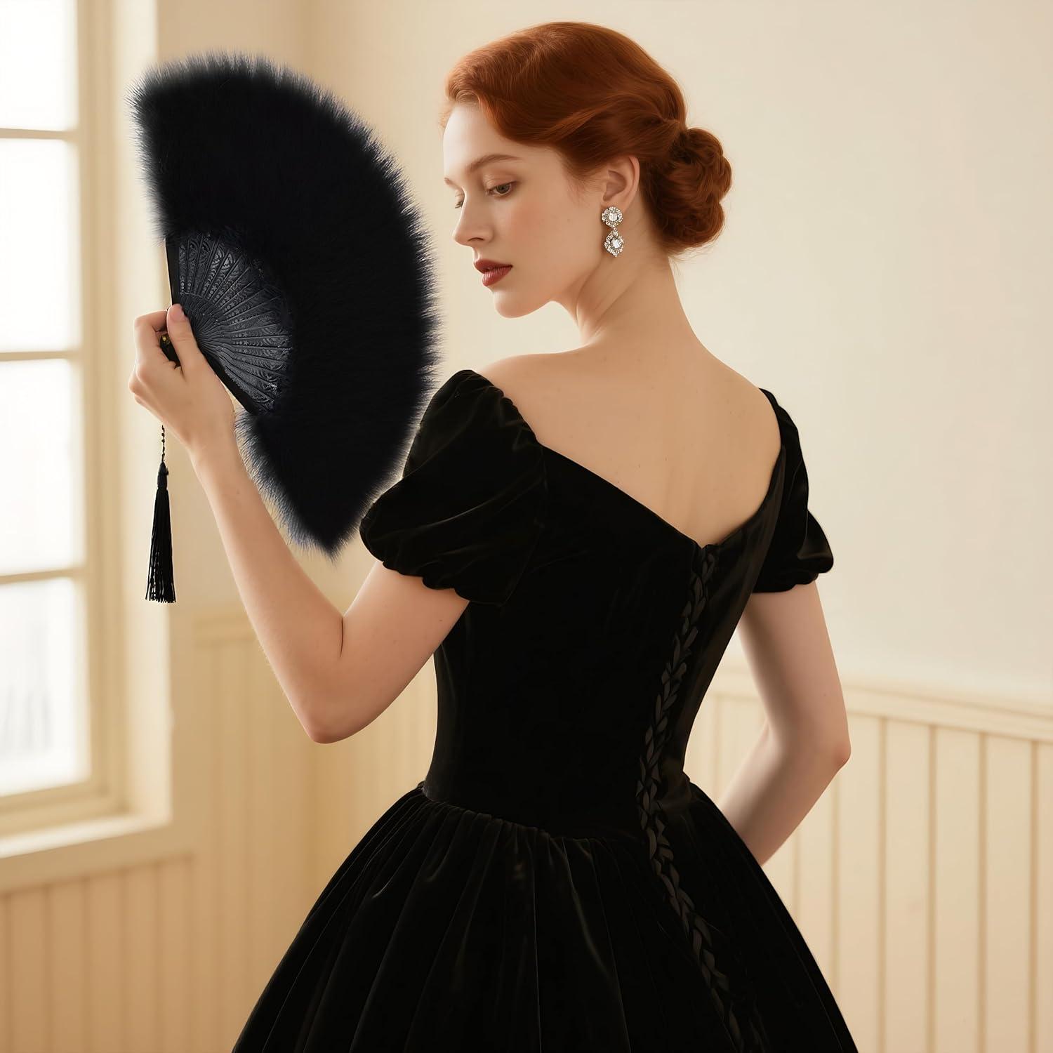 imageBABEYOND Marabou Feather Fan 20s Vintage Folding Fan Flapper Hand Fan for Costume Dancing Show Tea Party Wedding Decoration PinkPink RibBlackblack Rib