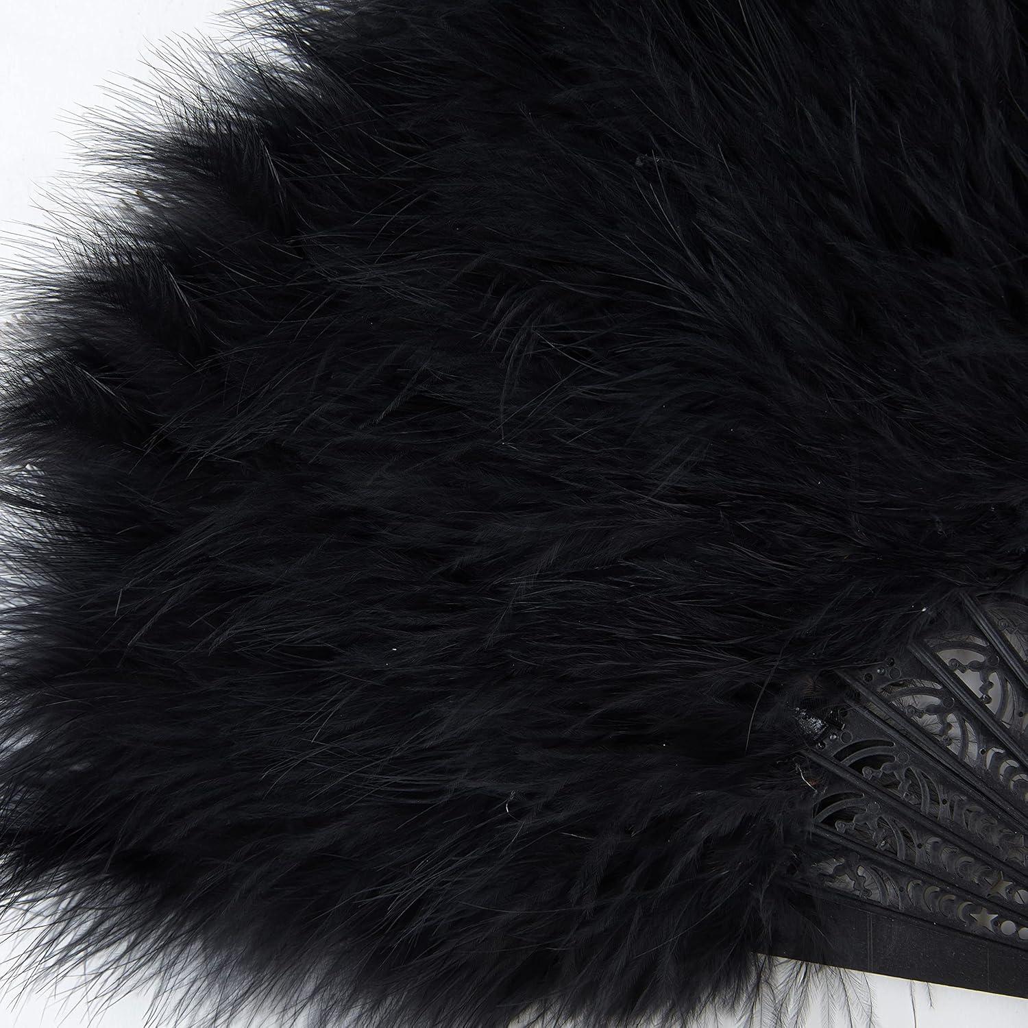 imageBABEYOND Marabou Feather Fan 20s Vintage Folding Fan Flapper Hand Fan for Costume Dancing Show Tea Party Wedding Decoration PinkPink RibBlackblack Rib