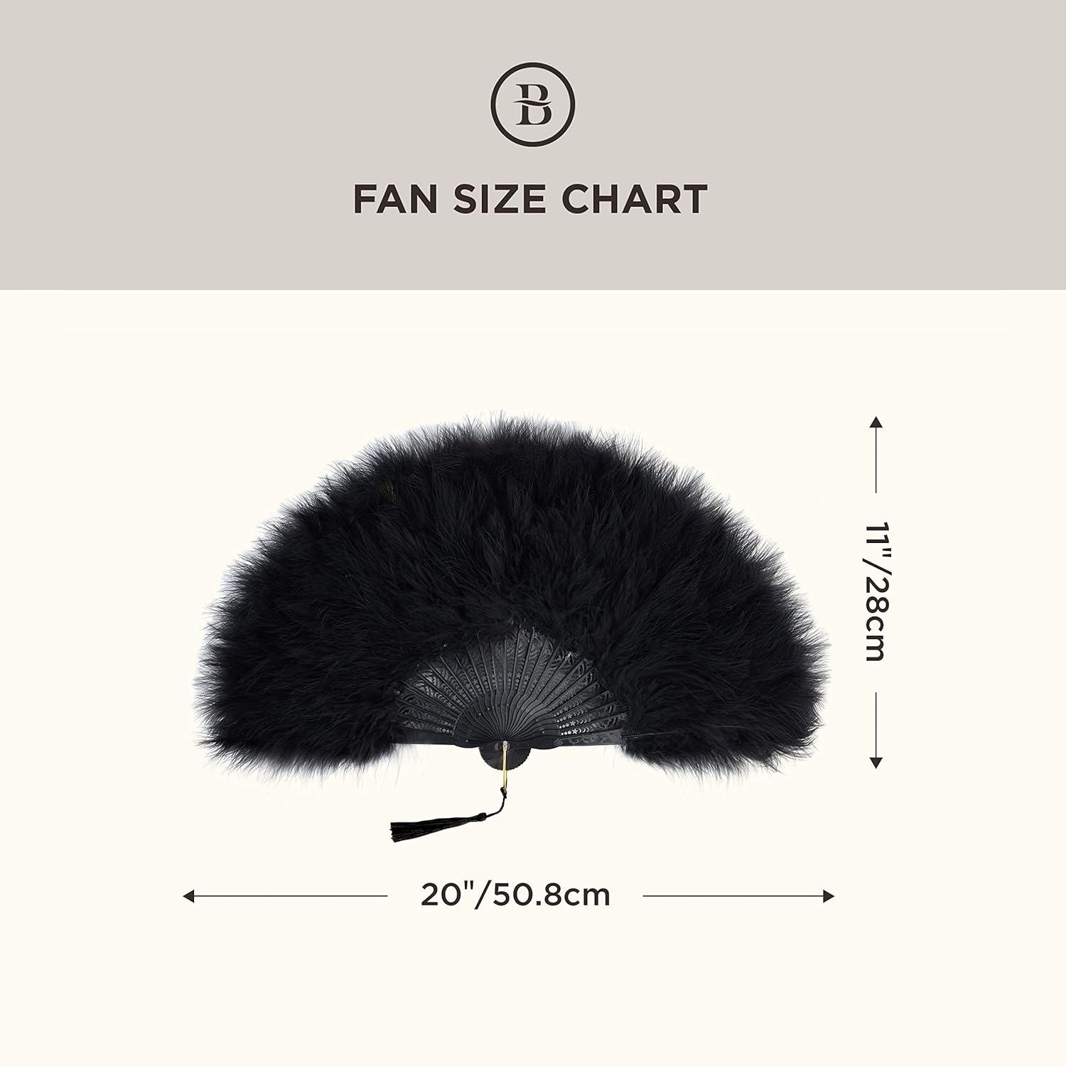 imageBABEYOND Marabou Feather Fan 20s Vintage Folding Fan Flapper Hand Fan for Costume Dancing Show Tea Party Wedding Decoration PinkPink RibBlackblack Rib