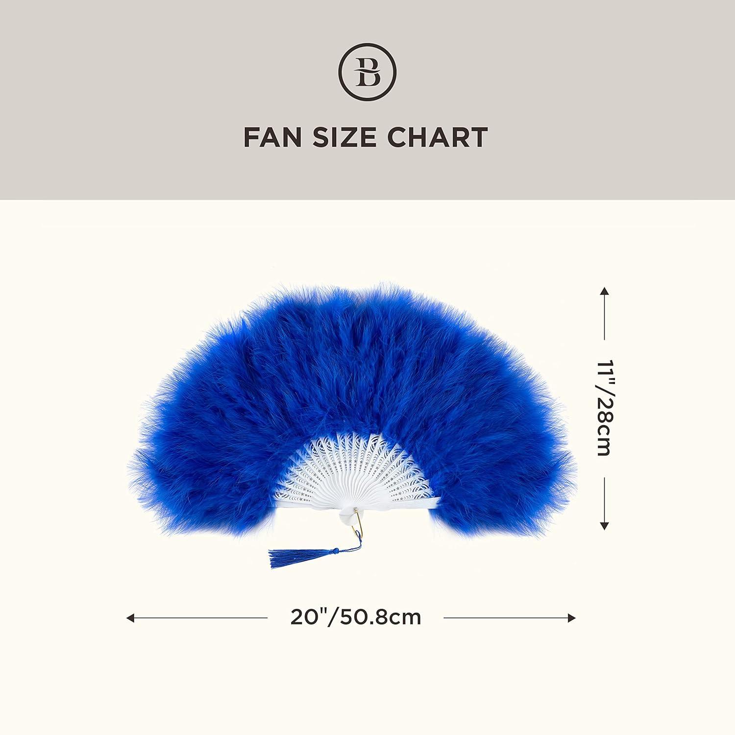 imageBABEYOND Marabou Feather Fan 20s Vintage Folding Fan Flapper Hand Fan for Costume Dancing Show Tea Party Wedding Decoration PinkPink RibBlue