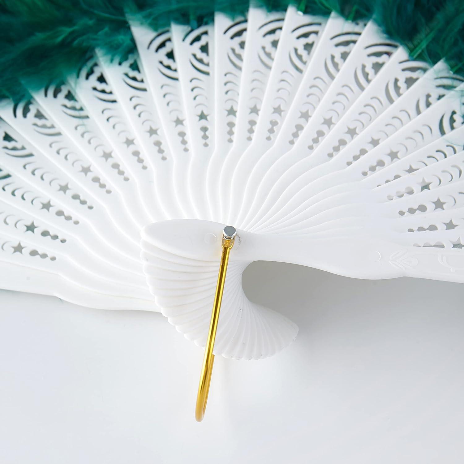 imageBABEYOND Marabou Feather Fan 20s Vintage Folding Fan Flapper Hand Fan for Costume Dancing Show Tea Party Wedding Decoration PinkPink RibDark Green