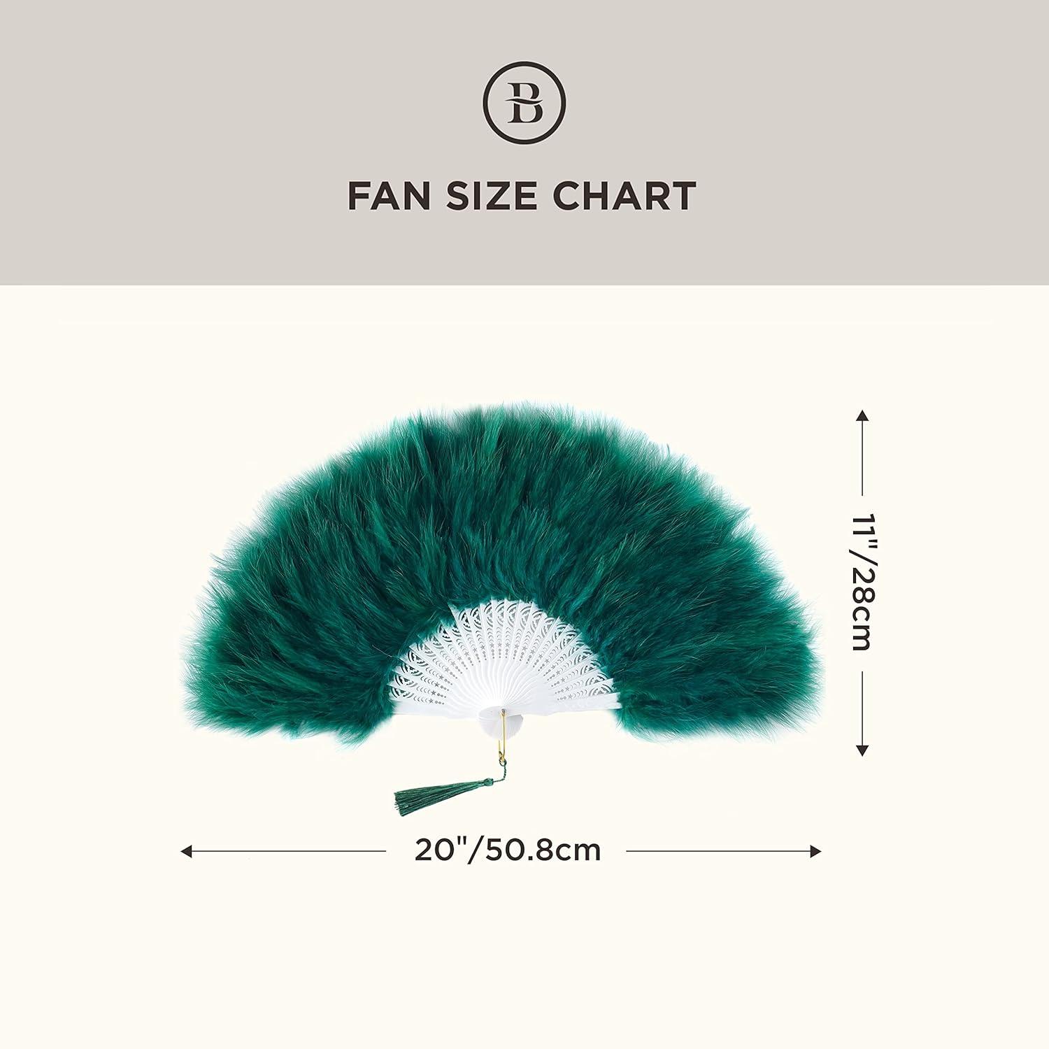 imageBABEYOND Marabou Feather Fan 20s Vintage Folding Fan Flapper Hand Fan for Costume Dancing Show Tea Party Wedding Decoration PinkPink RibDark Green