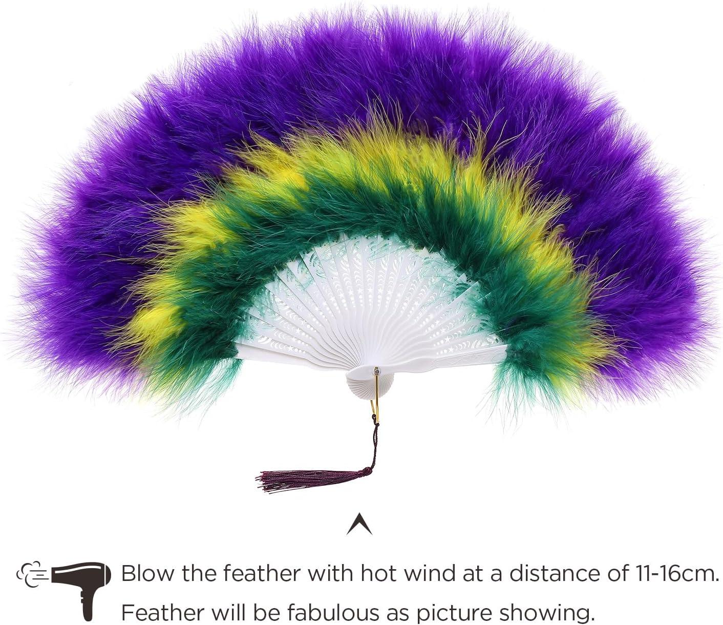 imageBABEYOND Marabou Feather Fan 20s Vintage Folding Fan Flapper Hand Fan for Costume Dancing Show Tea Party Wedding Decoration PinkPink RibDark Purple