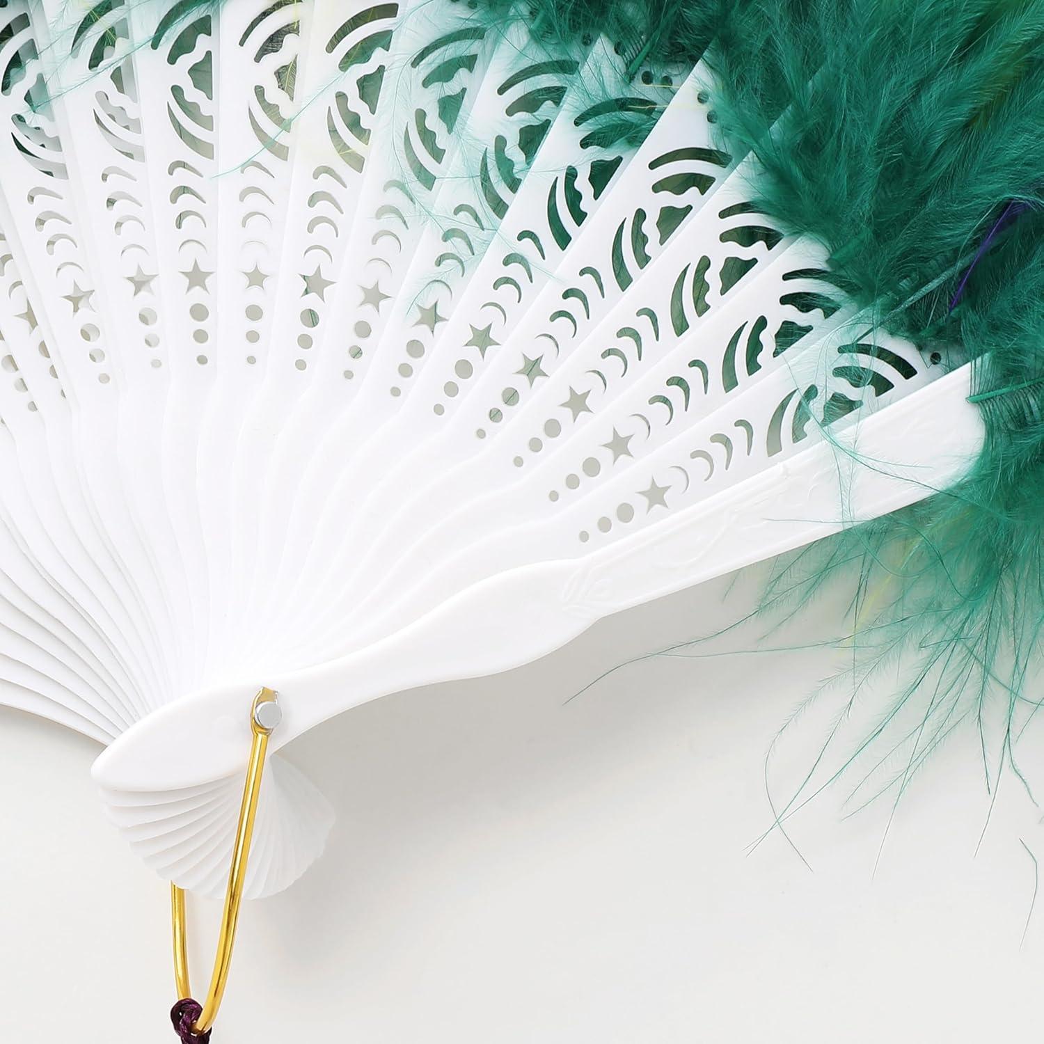 imageBABEYOND Marabou Feather Fan 20s Vintage Folding Fan Flapper Hand Fan for Costume Dancing Show Tea Party Wedding Decoration PinkPink RibDark Purple