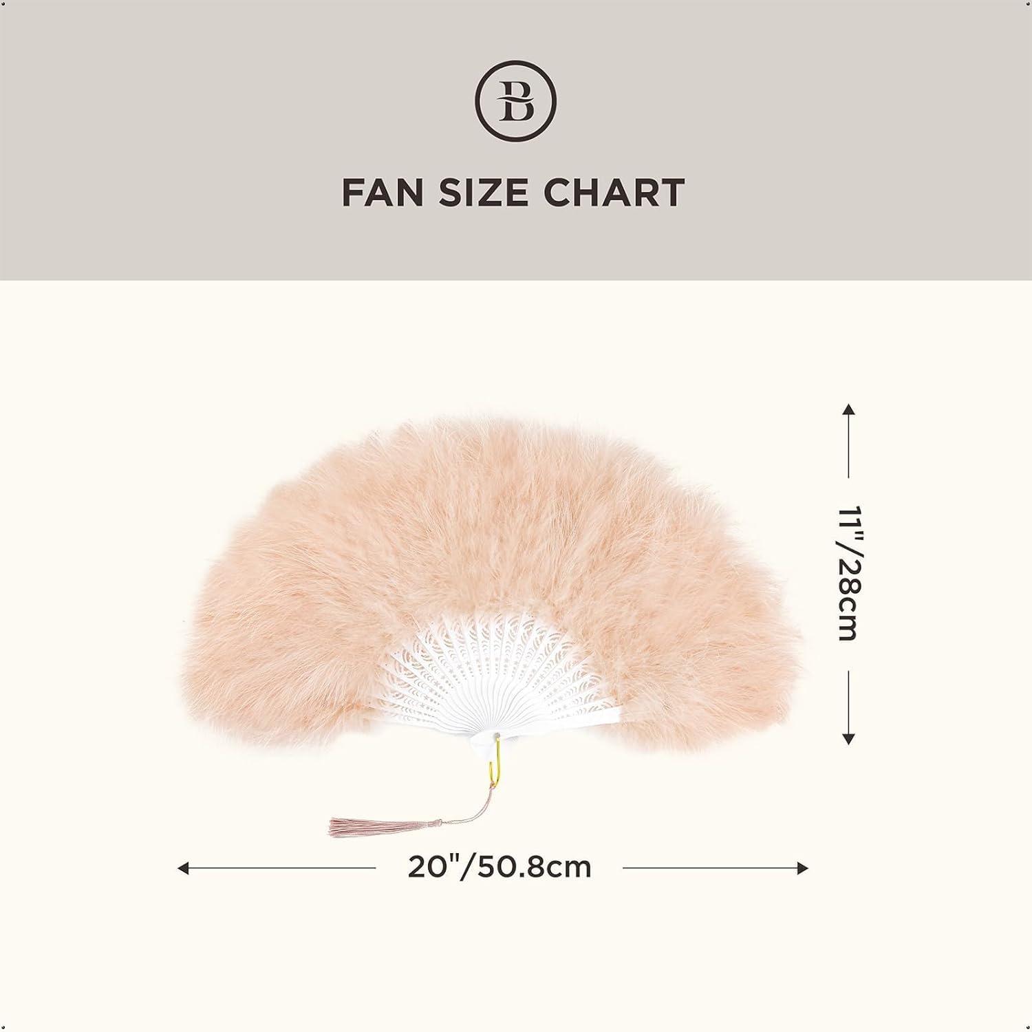 imageBABEYOND Marabou Feather Fan 20s Vintage Folding Fan Flapper Hand Fan for Costume Dancing Show Tea Party Wedding Decoration PinkPink RibDarkchampagne