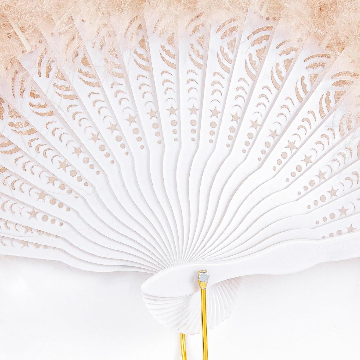 imageBABEYOND Marabou Feather Fan 20s Vintage Folding Fan Flapper Hand Fan for Costume Dancing Show Tea Party Wedding Decoration PinkPink RibDarkchampagne