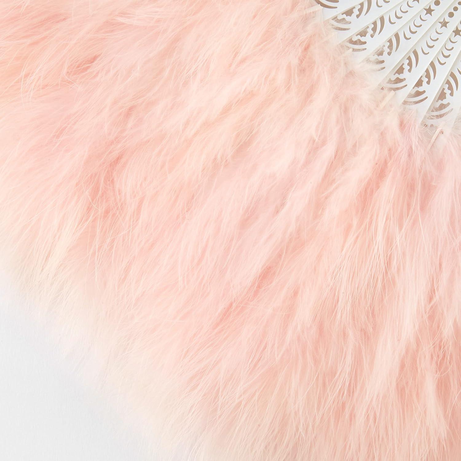 imageBABEYOND Marabou Feather Fan 20s Vintage Folding Fan Flapper Hand Fan for Costume Dancing Show Tea Party Wedding Decoration PinkPink RibLight Pink