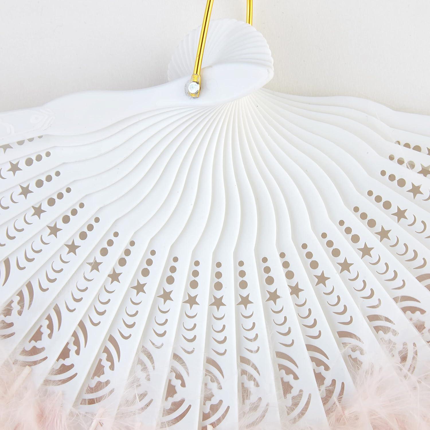 imageBABEYOND Marabou Feather Fan 20s Vintage Folding Fan Flapper Hand Fan for Costume Dancing Show Tea Party Wedding Decoration PinkPink RibLight Pink