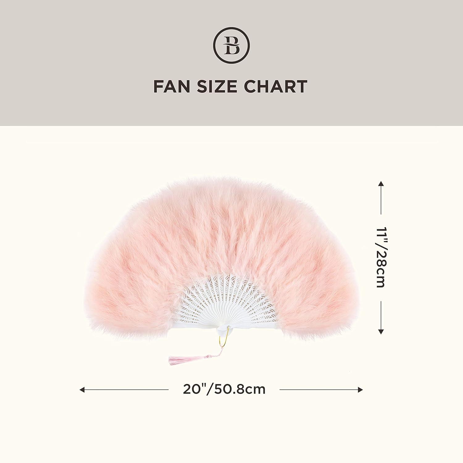 imageBABEYOND Marabou Feather Fan 20s Vintage Folding Fan Flapper Hand Fan for Costume Dancing Show Tea Party Wedding Decoration PinkPink RibLight Pink