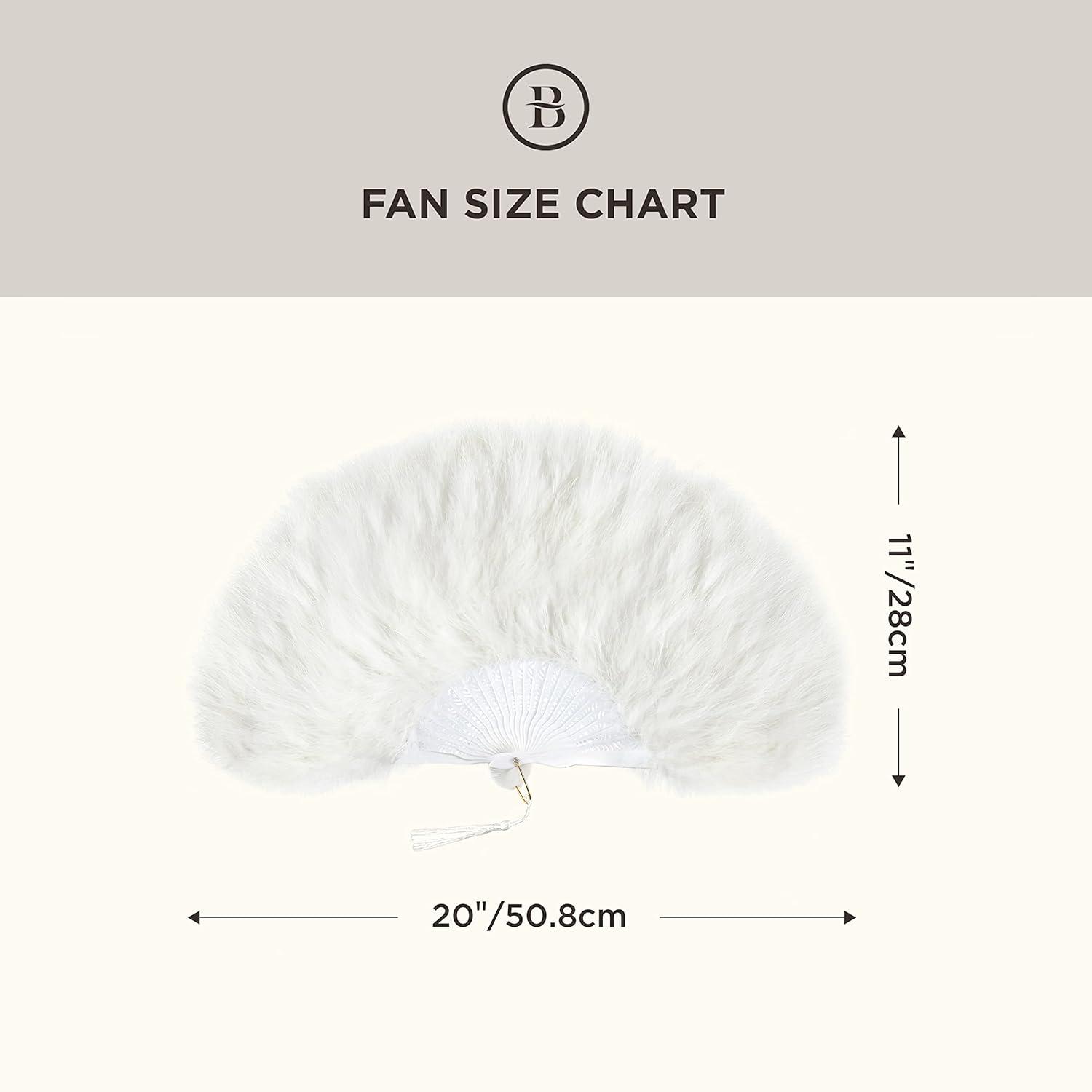 imageBABEYOND Marabou Feather Fan 20s Vintage Folding Fan Flapper Hand Fan for Costume Dancing Show Tea Party Wedding Decoration PinkPink RibOff White